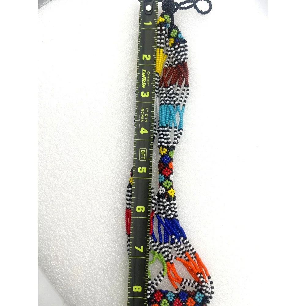 Ethnic Beaded Necklace Floral Geometric Colorful Adjustable Loop Closure Artisan
